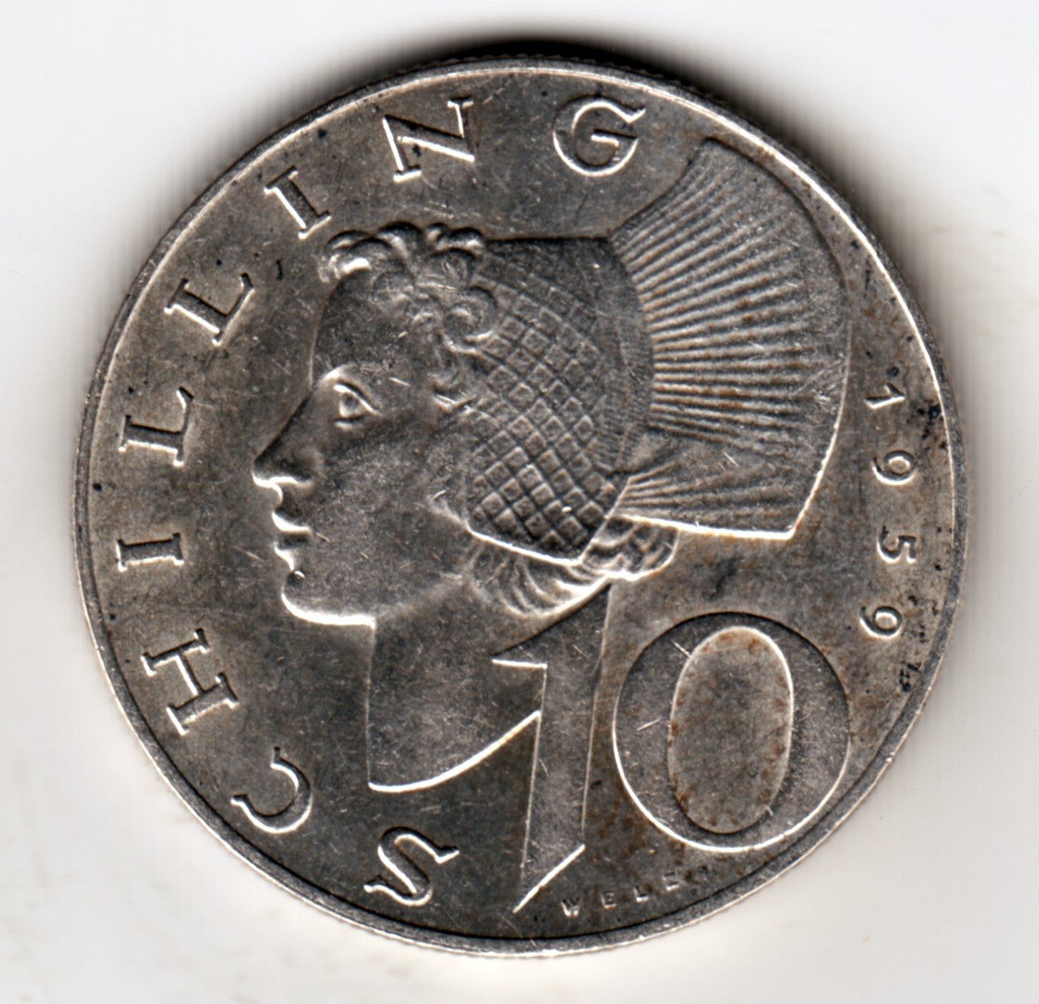 AUSTRIA 10 schilling plata 1959